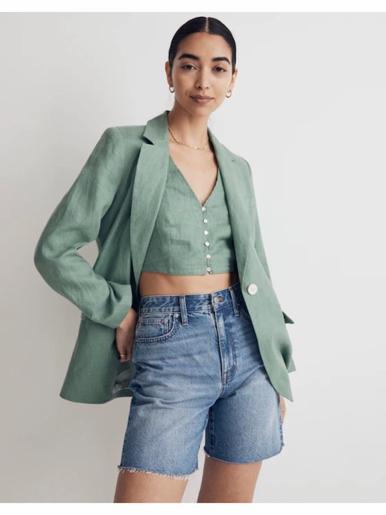 Madewell Jackets & Blazers - Madewell Larsen Blazer Green Linen XXS (2XS) One Button Jacket Preppy Academia